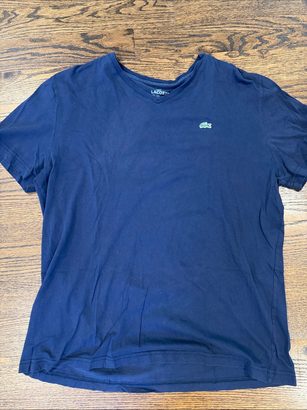 Lacoste Navy Tee with Green Crocodile Logo